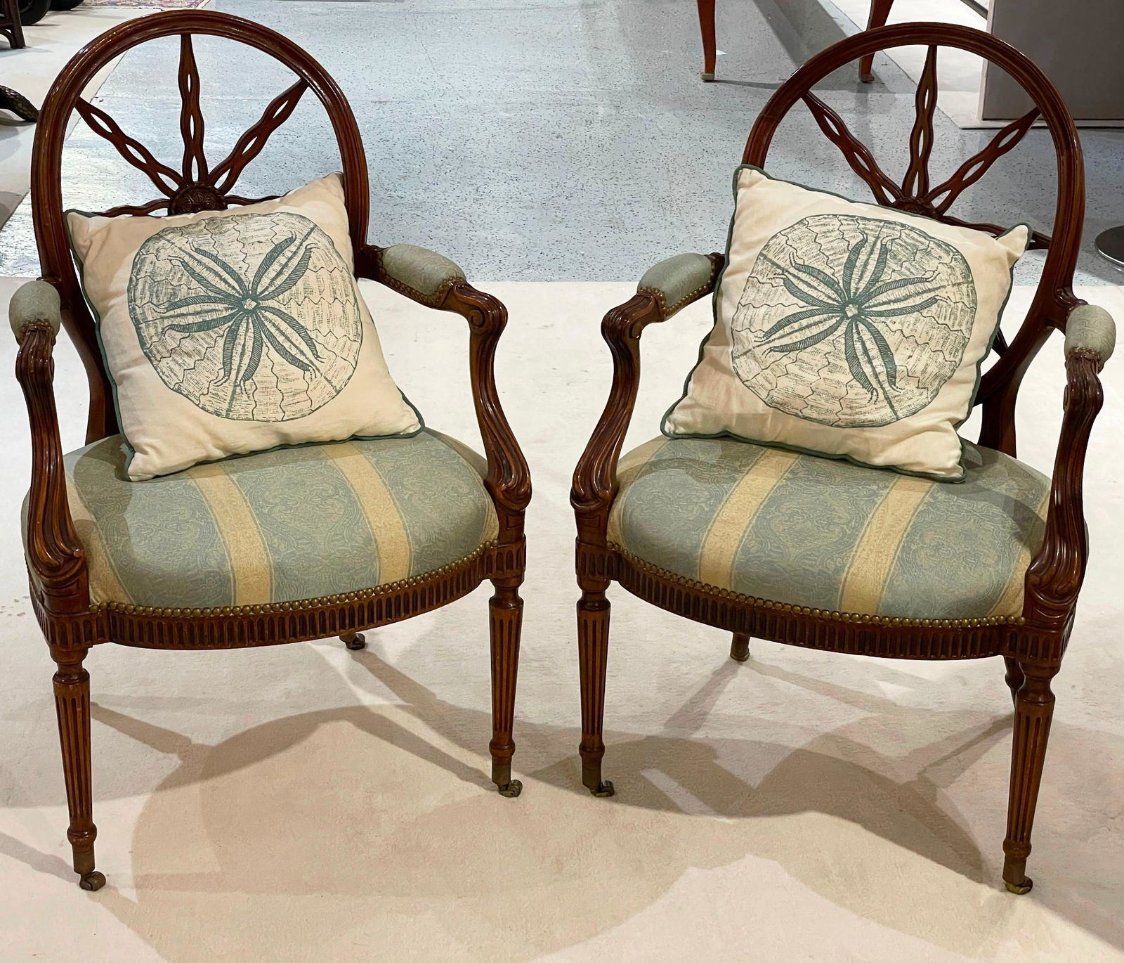 Pair of Maitland Smith Sheraton Style Wheel Back Arm Chairs (1 of 4)