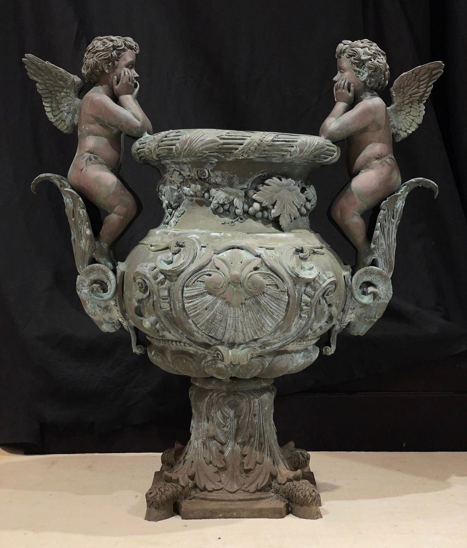 Large Bronze Cherub & Ram Planter Urn (1 of 3)