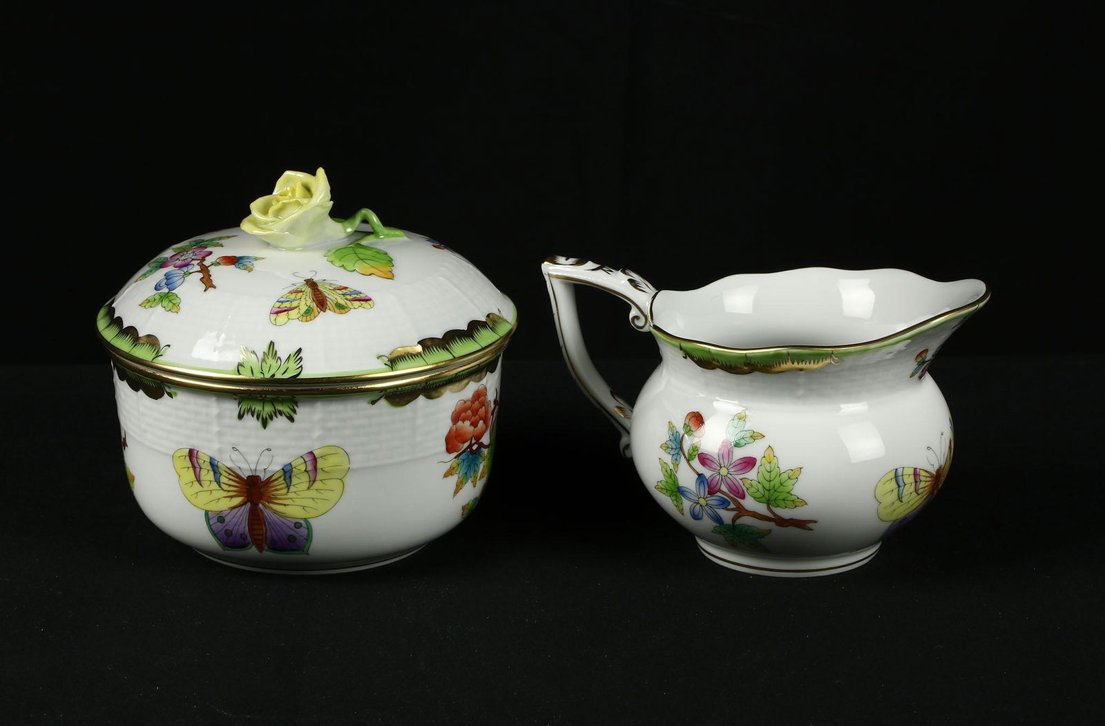 Herend Queen Victoria Creamer & Covered Sugar Bowl (1 of 3)