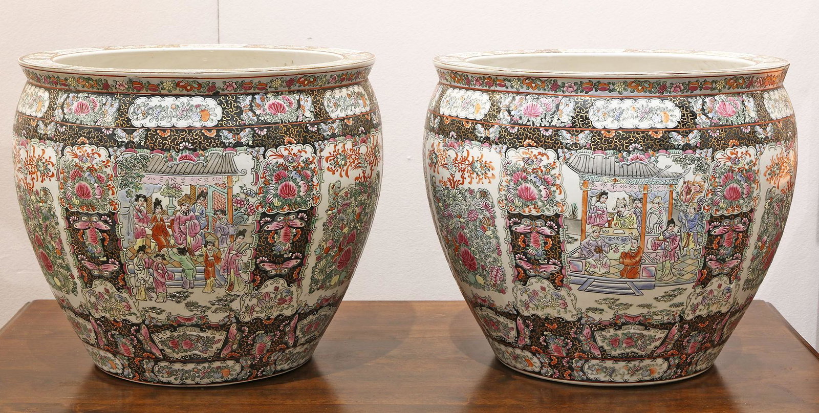 Pair of Large Oriental Hand Painted Porcelain Planters (1 of 4)