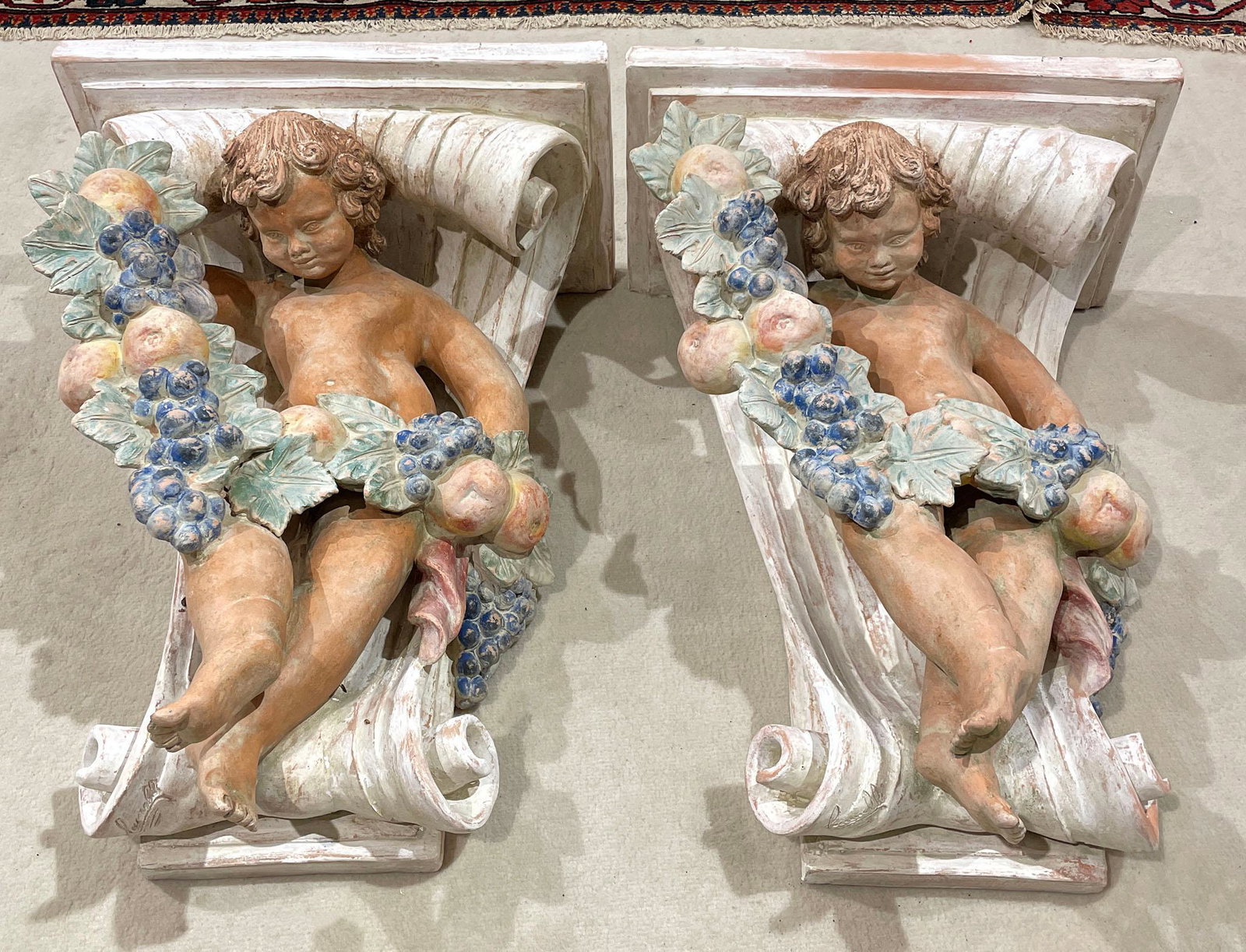 Pair of Painted Terracotta Cherub Sconce Shelves (1 of 5)