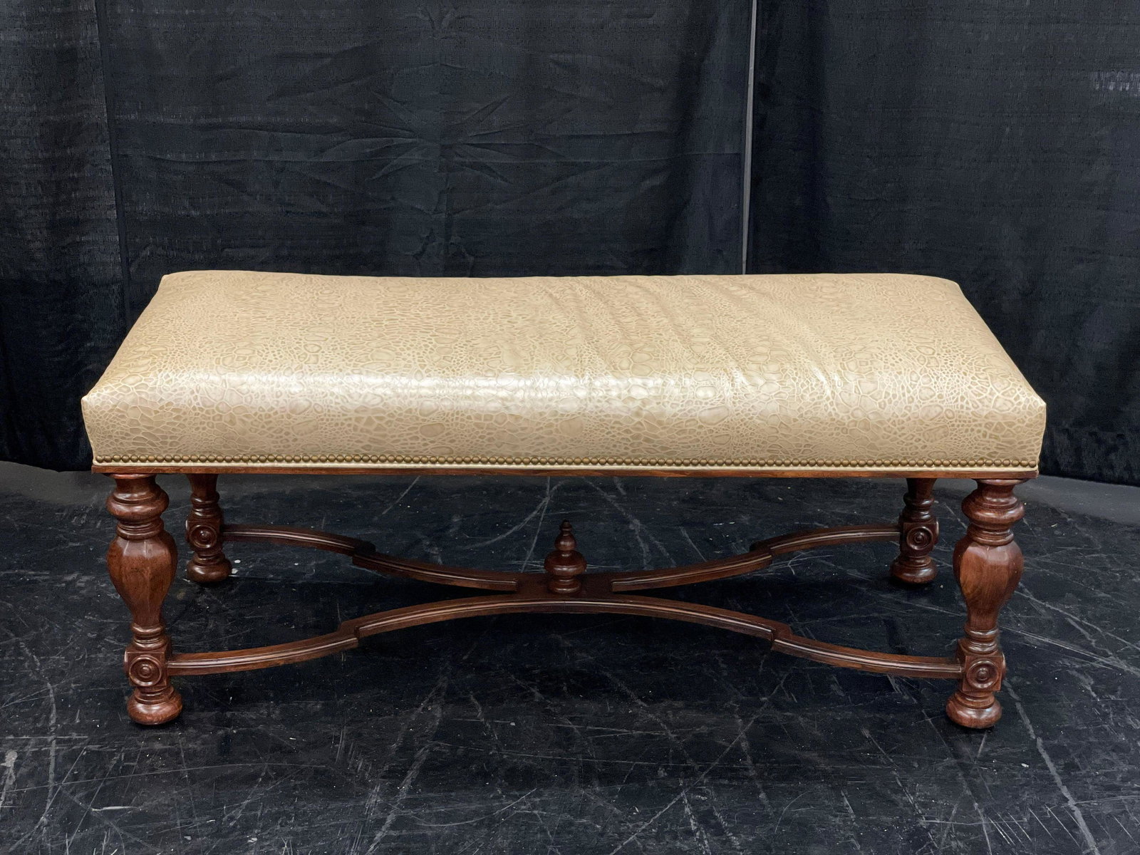 Louis XVI Style Reptile Leather Bench (1 of 3)