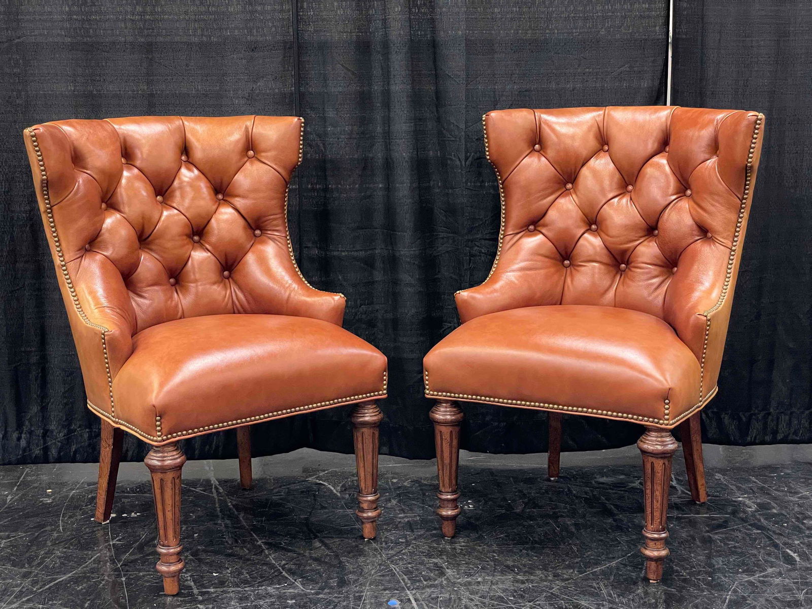 Pair of Tufted Leather Accent Chairs (1 of 4)