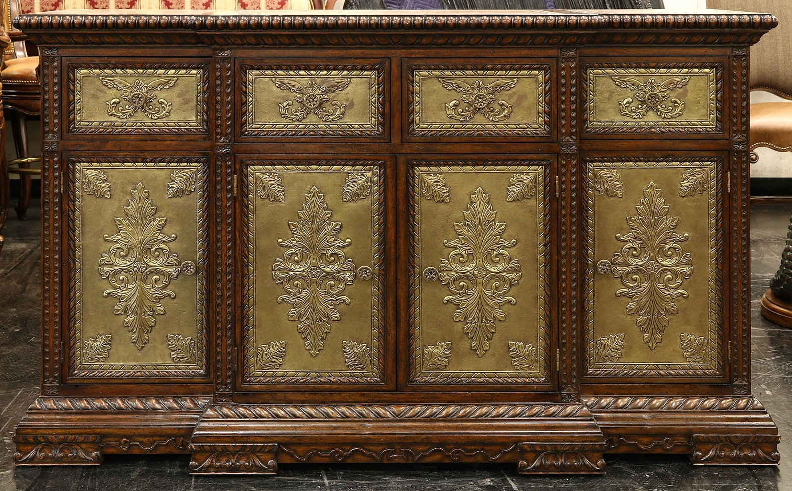 Pair of Maitland Smith Sideboards: Pair of dark antique lido finished sideboards by Maitland Smith. They measure approx 42.5" t x 71" w x 20" d. Wood finish does show some blemishing here and there. Have a similar item to sell? Contact