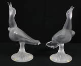 Pair of Lalique Crystal Daphnis Seagull Sculptures