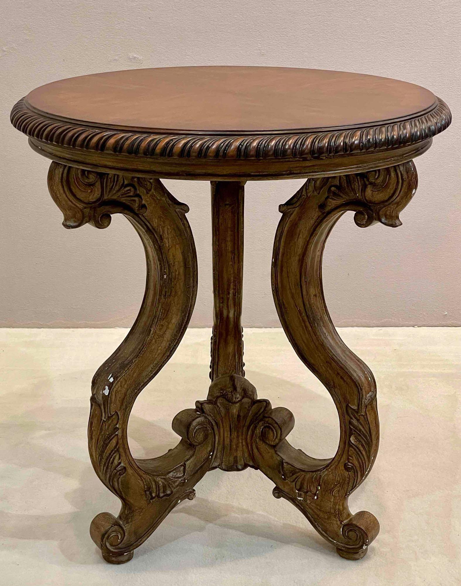 Carved Round Wooden Side Table (1 of 4)