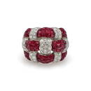 18K White Gold Ruby & Diamond Woven Ring