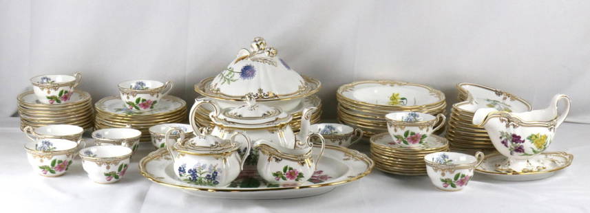 77 Pc. Spode "Stafford Flowers" China Set: 77 Pc. Spode "Stafford Flowers" Porcelain China Set. Discontinued pattern 1989-2015. Service for 10, this set contains 10 dinner plates - 11", 10 salad plates - 8", 10 cream soup bowls - 9 1/4", 10 cr