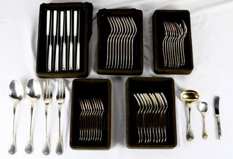 57 Pc. Christofle "Brienne" Sterling Flatware Set: 57 Pc. Christofle France "Brienne" Sterling Silver Flatware Set. Discontinued 1991-2015, service for 10, this set contains 10 dinner forks - 8 1/4", 10 individual solid fish forks, 10