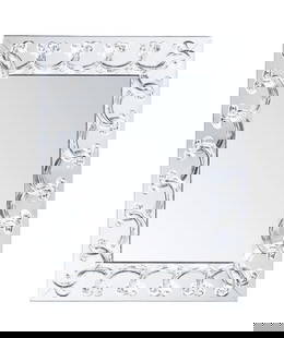 Lalique "Rinceaux" Crystal Mirror: Rare Lalique France "Rinceaux" Crystal Mirror. This Rinceaux mirror, designed by Marc Lalique in 1950, is framed by a frieze in relief featuring a pattern of interlaced black or clear crystal elements