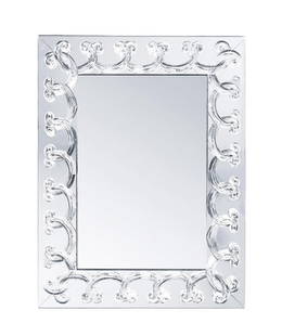 Lalique "Rinceaux" Crystal Mirror: Rare Lalique France "Rinceaux" Crystal Mirror. This Rinceaux mirror, designed by Marc Lalique in 1950, is framed by a frieze in relief featuring a pattern of interlaced black or clear crystal elements