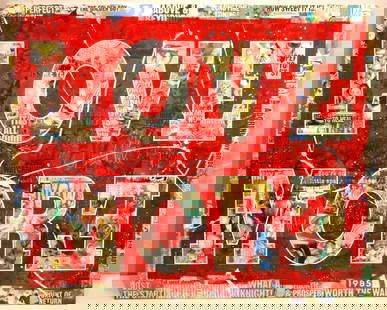 Peter Tunney "Love More" Mixed Media on Canvas: Large Peter Tunney "Love More" Mixed Media on Canvas. Acrylic paint, hand pulled silkscreen and extensive collage of mixed media on canvas, signed by artist on the lower right in Scraffito. Overall me