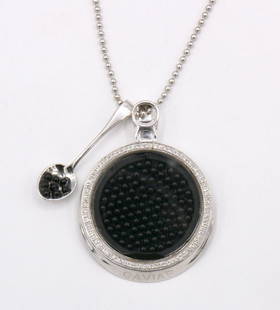 Roberto Coin "Caviar" 18Kt Onyx & Diamond Pendant w/ Necklace: Roberto Coin "Caviar" 18Kt White Gold Onyx & 0.50ct. Approx. Diamond Pendant w/ Necklace. Necklace measures approx. - 17" long. Weight approx. - 16.1 dwt. Retail - $7,300. WPM763721 H