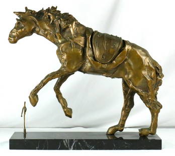 Salvador Dali "Horse Saddled With Time" Bronze Sculpture: Salvador Dali (Spanish 1904-1989) "Horse Saddled With Time" Limited Edition Bronze Sculpture on Marble Base. Overall measurements with base - 19 1/2" high x 20 1/2" long x 6 3/4" w