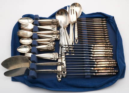 106 Pc. Georg Jensen "Acorn" Dinner Size Sterling Set: 106 Pc. Georg Jensen "Acorn" Dinner Size Sterling Silver Flatware Set. Service for 12, this set contains 12 dinner forks - 7 1/2", 12 salad forks, 12 oval soup spoons, 24 tea spoons, 12 co