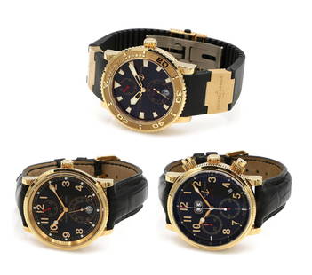 Ulysse Nardin 18K "Columbus Discovery" Watch Set: Ulysse Nardin Columbus Discovery Set consists of: "Pinta" Maxi Marine Diver 266-51 in 18k rose gold. It has a 41mm case, date window at the 6 o'clock position, and runs on an automatic wi