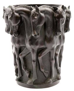 Art Deco Horse Motif Bronze Vase: Heavy Art Deco Horse (Equestrian) Motif Bronze Vase. Verdigris Patina. Measures approx. - 10 1/2" high x 9 1/2" diameter. Have a similar item to sell? Contact us at info@marketauctionsinc.