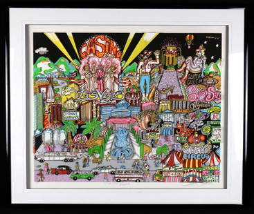 Charles Fazzino "Viva Las Vegas" 3-D Serigraph: Charles Fazzino (American, b. 1955) "Viva Las Vegas" 3-D Pop Art Serigraph. Signed lower right, marked PP on bottom left. Measures approx. - 24" high x 30" wide, total with frame - 32