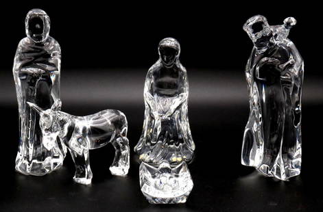 5 Pc. Baccarat Nativity Crystal Group: 5 Pc. Baccarat Nativity Crystal Group. With original boxes. With Baby Jesus, Donkey and three other figures. Have a similar item to sell? Contact us at info&#64;marketauctionsinc.com Please review all