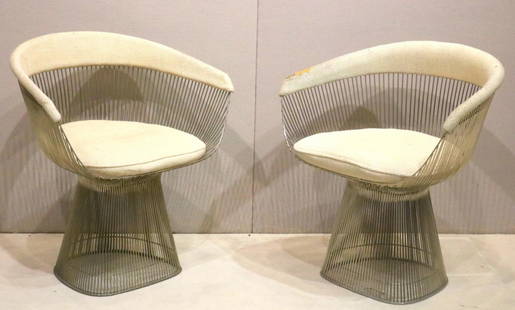 Warren Platner Knoll Studio Chairs: Pair of Mid-Century Warren Platner Knoll Studio Chairs. USA Circa 1976, 1980. Chrome plated steel, upholstered. These chairs are in used condition, being sold as is, please see pictures. Measures appr