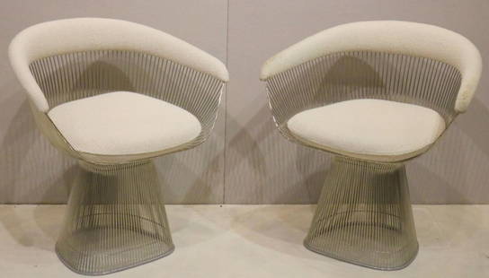 Warren Platner Knoll Studio Chairs: Pair of Mid-Century Warren Platner Knoll Studio Chairs. USA Knoll marked on bottom of chairs. Chrome plated steel, upholstered. These chairs are in used condition, being sold as is, please see