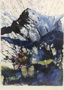 Salvador Dali "Alpes" Lithograph: Salvador Dali (Spanish, 1904-1989) "Alpes" Color Lithograph. Measures approx. - 33 1/2" high x 23 1/2" wide, total with frame - 40" high x 30 1/4" wide. Numbered - 190/300. Pen