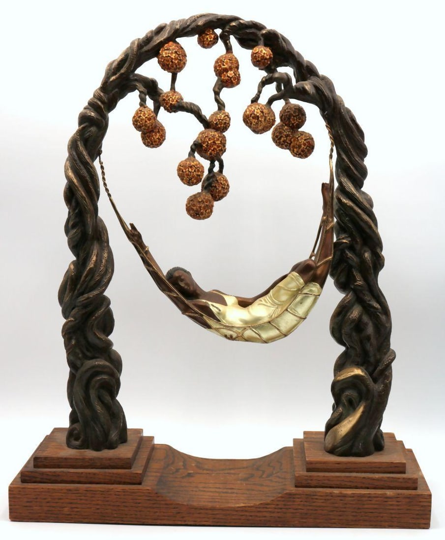 Erte "Spider Web" Bronze Sculpture: Erte, Romain de Tirtoff (Russian/French 1892-1990) "Spider Web" Cold Painted Limited Edition Bronze Sculpture. Art Deco style. Numbered - #140/375. Dated 1989, Chalk & Vermilion Sevenarts.