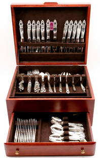 126 Pc. Georg Jensen "Acorn" Dinner Sterling Flatware Set: 126 Pc. Georg Jensen "Acorn" Continental European Dinner Size Sterling Flatware Set. Service for 12, this set contains 12 dinner forks - 7 3/4", 12 salad forks, 12 ice cream spoons, 24