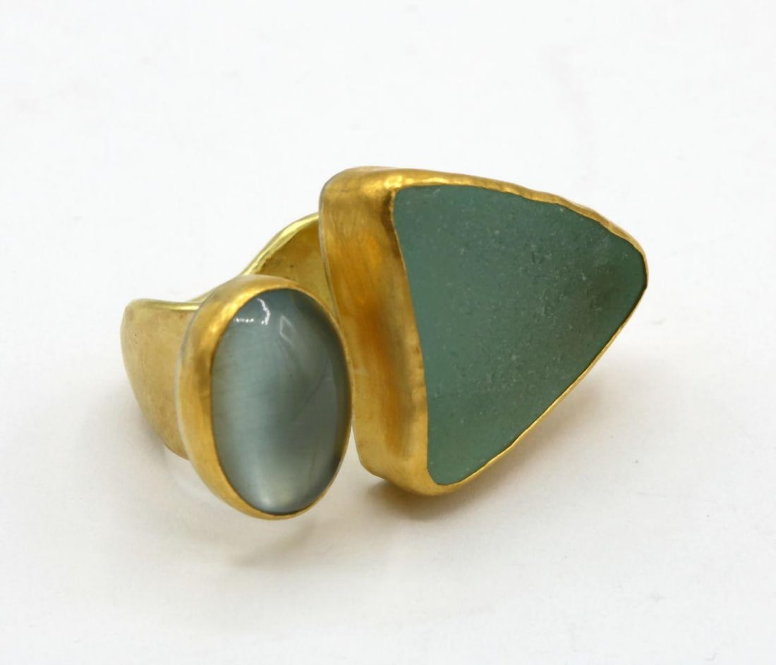 Betsy Fuller 18Kt-22Kt-24Kt Sea Glass & Tourmaline Ring (1 of 3)