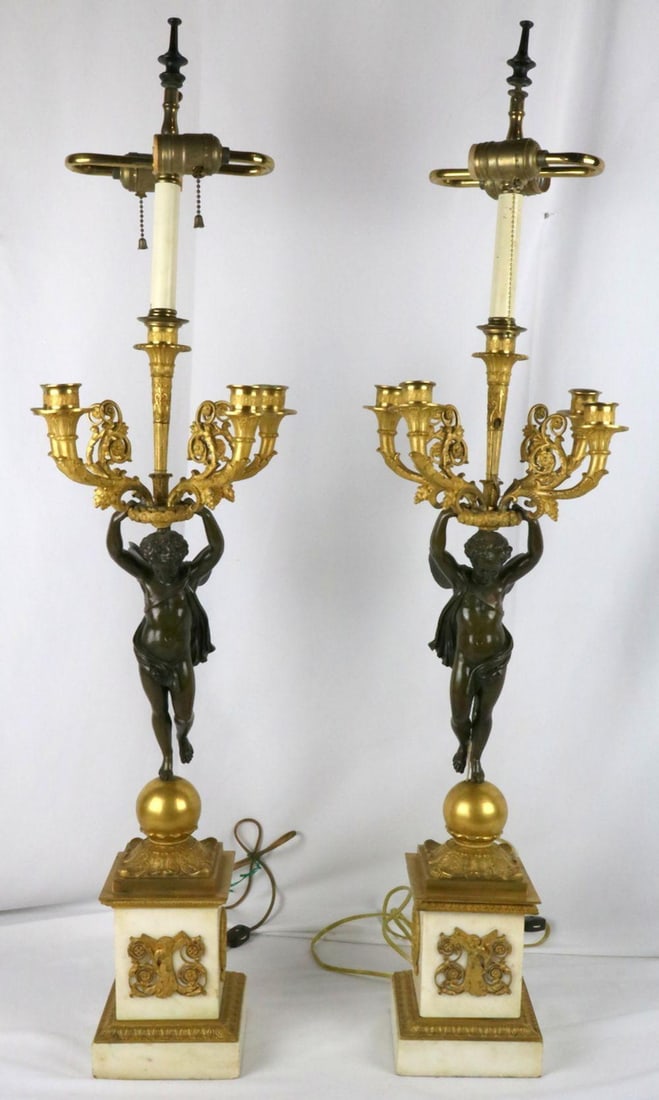 19th C. French Bronze Candelabra Lamps (1 of 13)