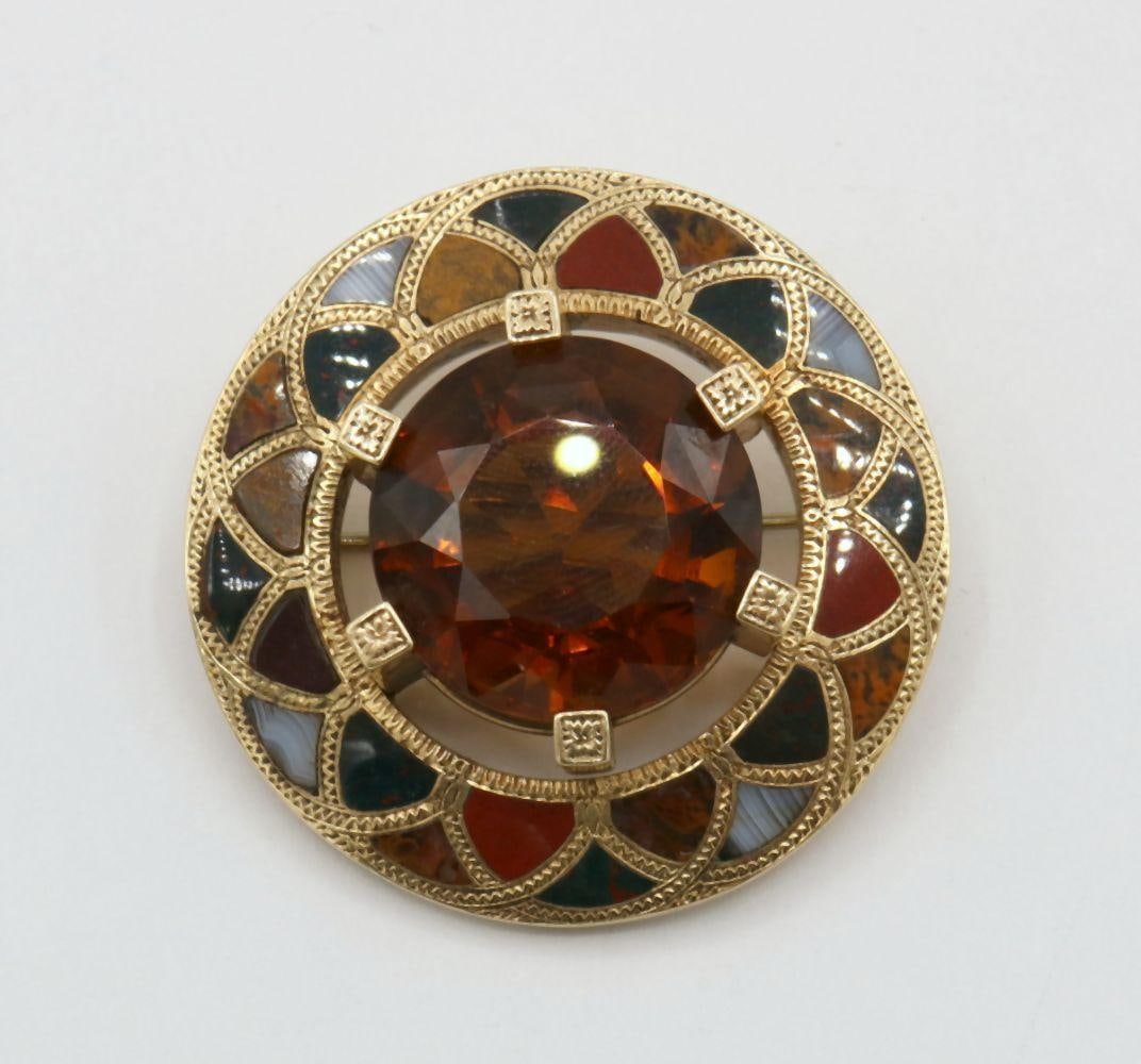 Late 19th C. 14Kt Citrine & Gemstone Brooch (1 of 2)