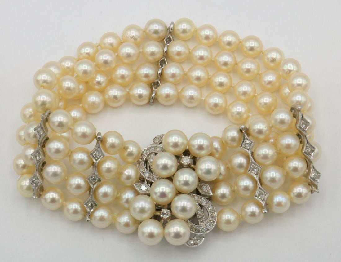 Vintage 14Kt & Diamond Pearl Bracelet (1 of 3)