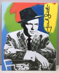 Steve Kaufman (American 1960-2010) "Frank Sinatra" Mixed Media on Canvas: Steve Kaufman (American 1960-2010) &#34;Frank Sinatra&#34; Mixed Media on Canvas. Please note - there is some damage on the edges. Signed SAK on reverse. Measures approx. - 49 5/8&#34; high x 40&#34;