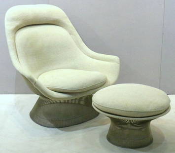 Warren Platner Knoll Easy Chair & Ottoman: Mid-Century Warren Platner Knoll Easy Chair & Ottoman. Warren Platner 1705 Easy Chair, with 1709K Ottoman (Knoll 1970s brochure included). Easy Chair and Ottoman with matching April 1976 labels; Condi