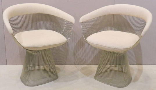 Warren Platner Knoll Studio Chairs: Pair of Mid-Century Warren Platner Knoll Studio Chairs. 1725 number chairs. Circa 1991. Condition: Minor imperfections, minor soiling and abrasions, sold as is. Measures approx. - 29" high x 28 1/