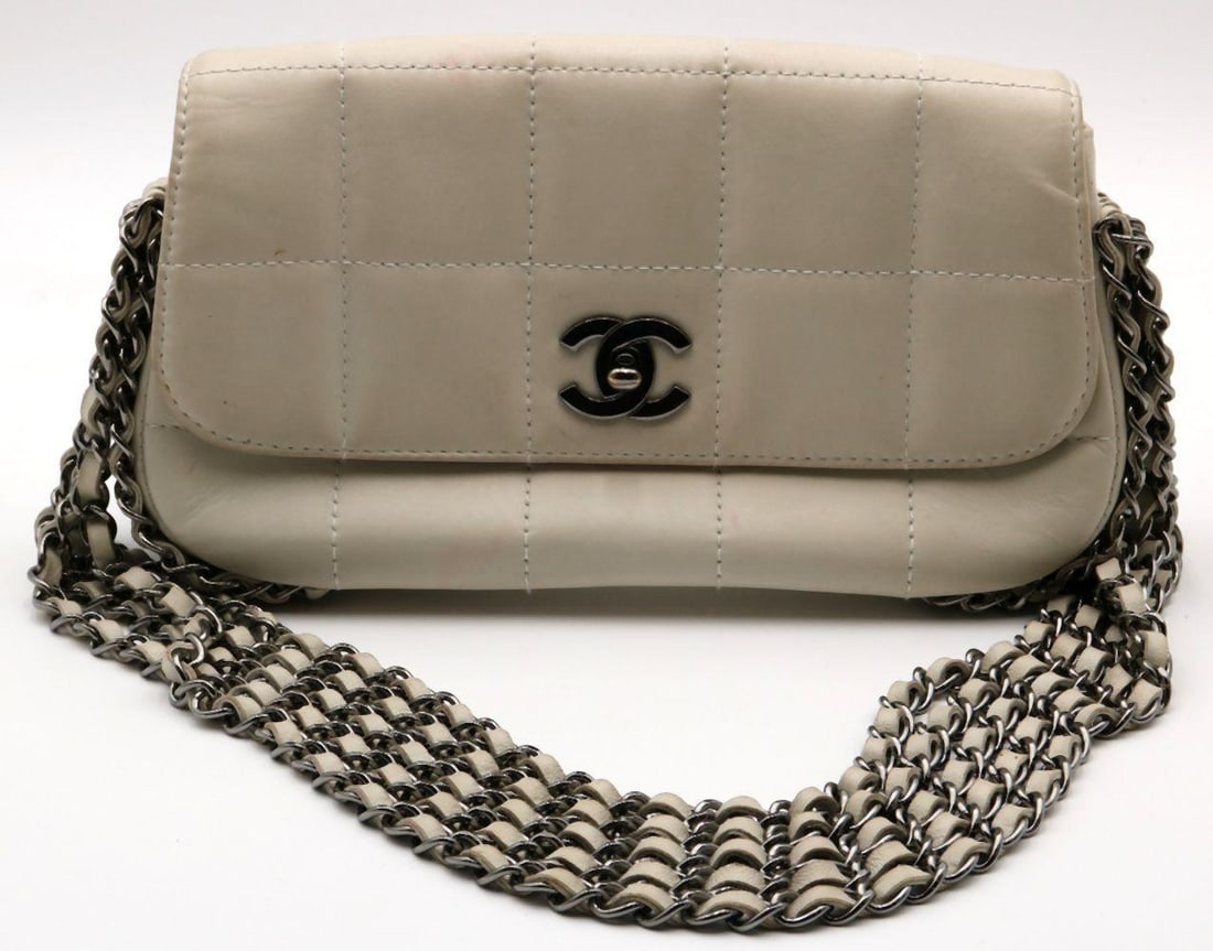 Chanel White Leather Multi Chain Flap Bag (1 of 5)