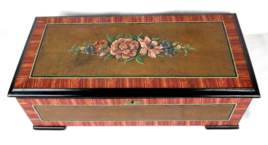 Antique Large English Hand Painted Wooden Music Box (1 of 8)