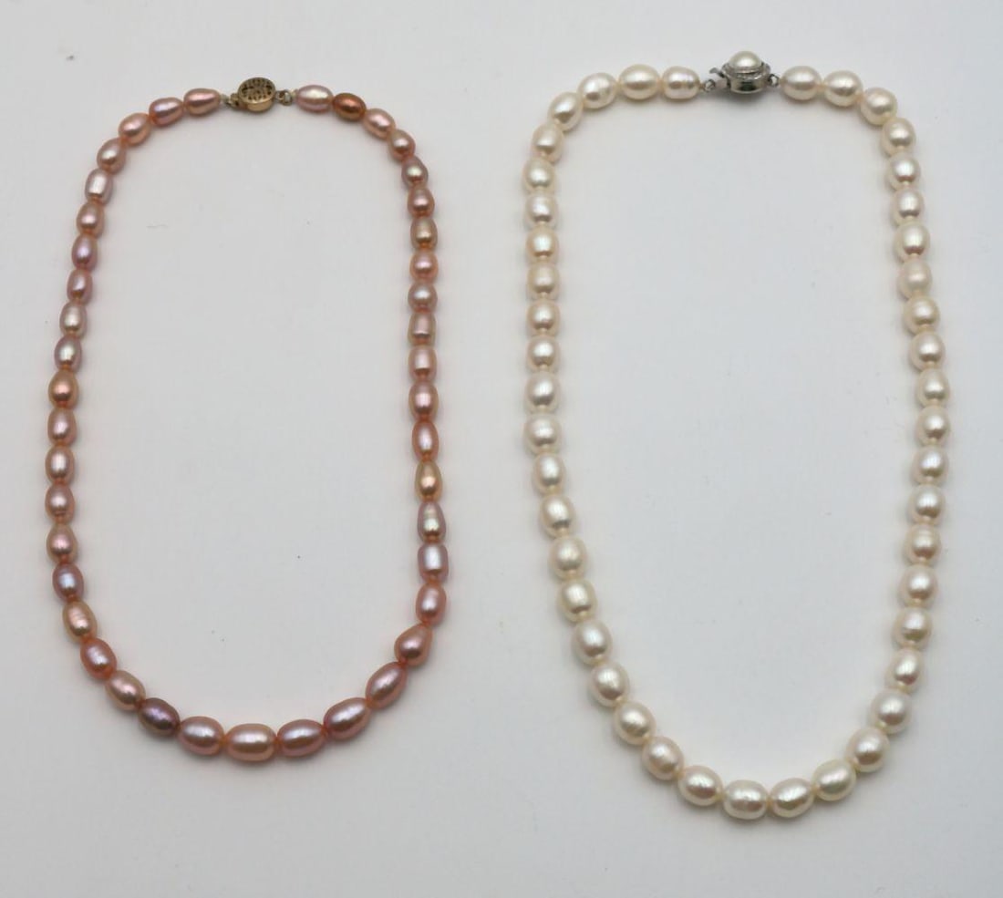 Lot of Two Pearl Necklaces: Lot of Two Pearl Necklaces. Measures approx. - 15" long and 17" long. Have a similar item to sell? Contact us at info@marketauctionsinc.com **If you do not want us to ship for you, please 