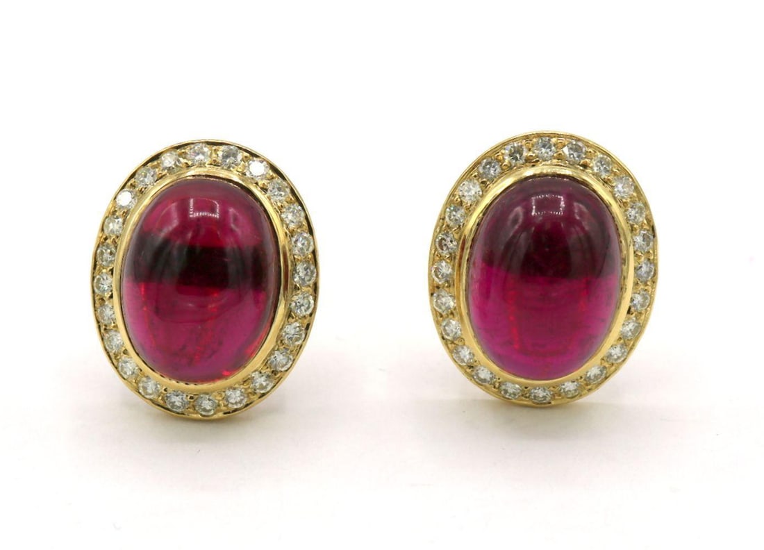 Vintage 18Kt Rubelite & Diamond Earrings (1 of 3)