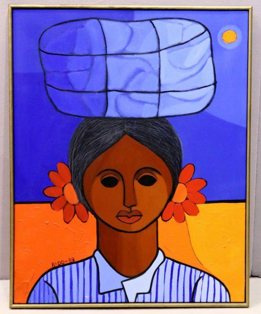 Candido Bido (Dominican, 1936-2011) "El Paquete Azul" Acrylic on Canvas (1 of 4)