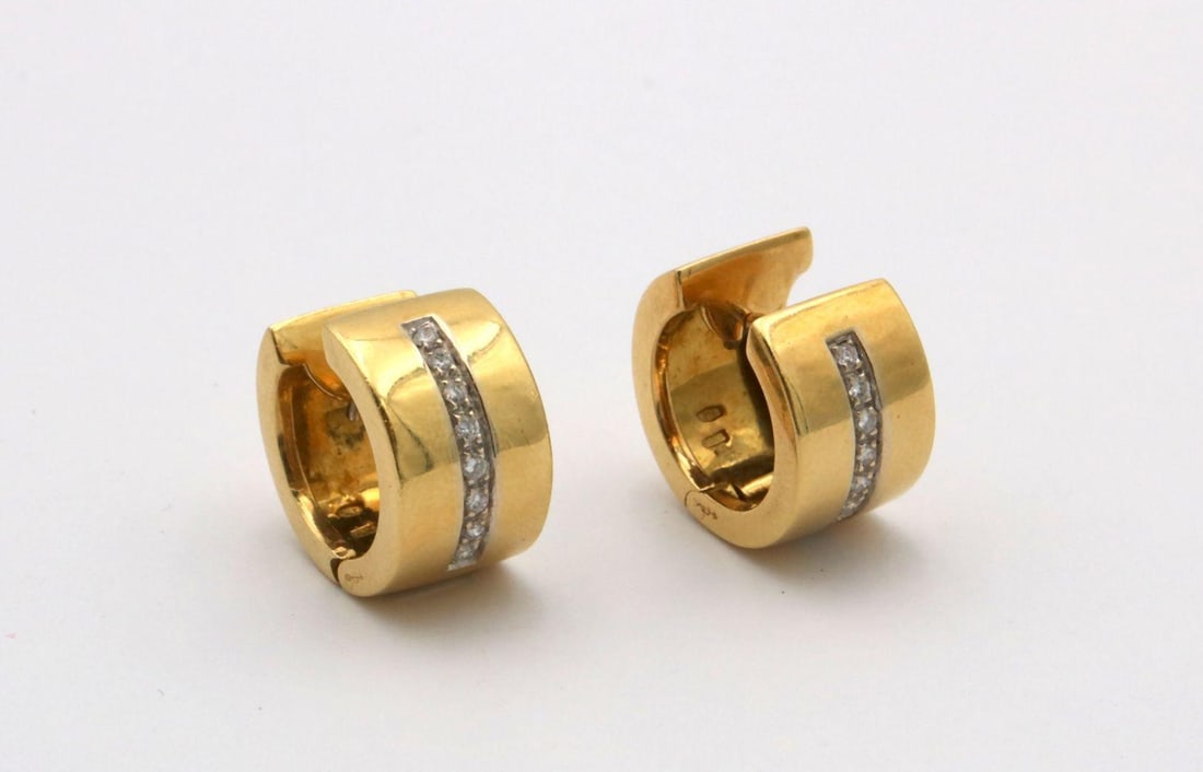Italian 18Kt Two-Tone Diamond Huggie Earrings (1 of 4)