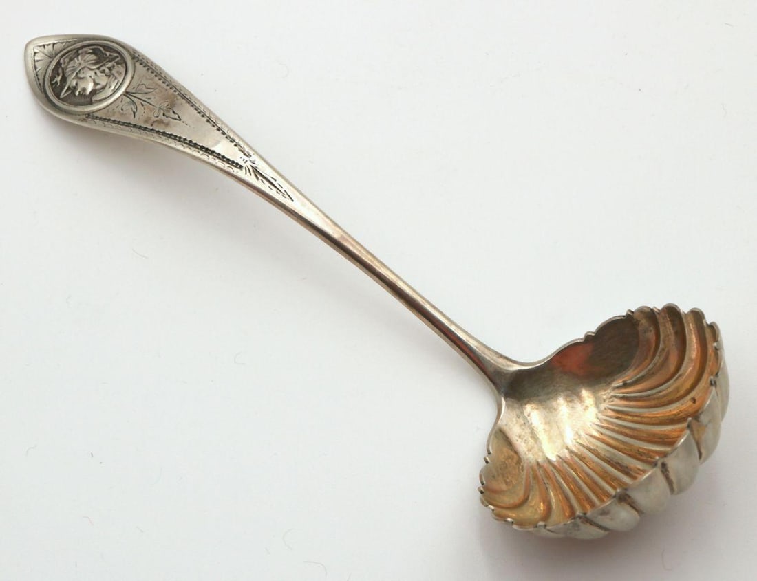 Antique Medallion Coin Silver Scalloped Edge Ladle (1 of 4)