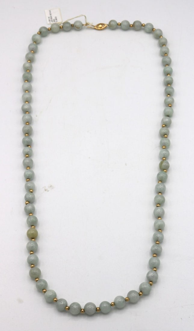 Vintage 14Kt Yellow Gold & Jade Beaded Necklace (1 of 3)