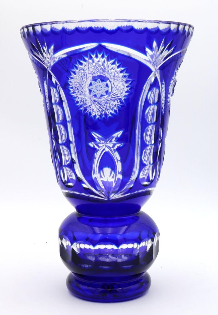 Vintage Czech Cut Cobalt Blue & Crystal Vase (1 of 3)