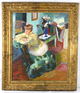 Louis Berthomme Saint-Andre (French 1905-1977) Oil Painting on Canvas: Louis Berthomme Saint-Andre (French 1905-1977) Oil Painting on Canvas. Signed lower right. "Simone Au Bouquet". Measures approx. - 20" x 24", with frame - 26" x 31". Have a sim