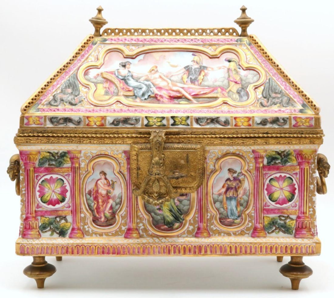 19th C. Capodimonte Porcelain & Bronze Casket (1 of 14)