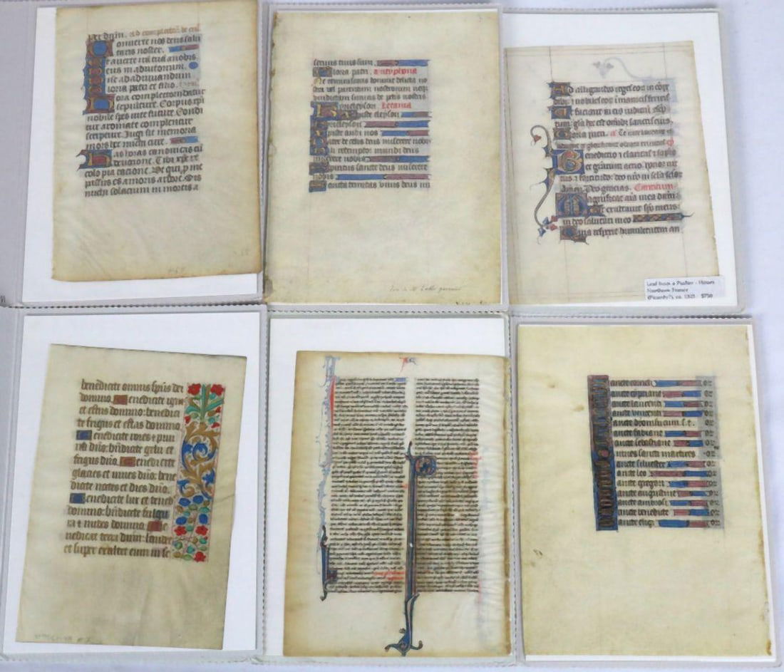 Lot of 6 Manuscript Leaves, from Book of Hours (1 of 5)