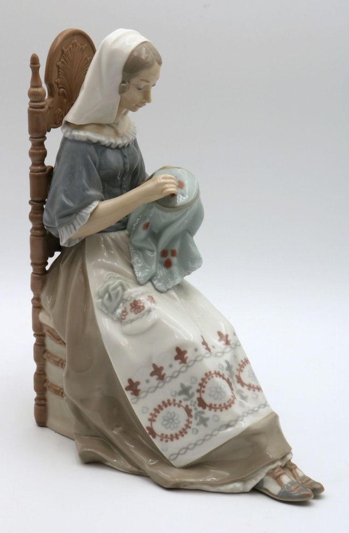 Lladro "Insular Embroideress" #4865 Porcelain Sculpture: Lladro "Insular Embroideress" #4865 Porcelain Sculpture. Measures approx. - 11 1/2" x 9" long. Have a similar item to sell? Contact us at info@marketauctionsinc.com Please review a