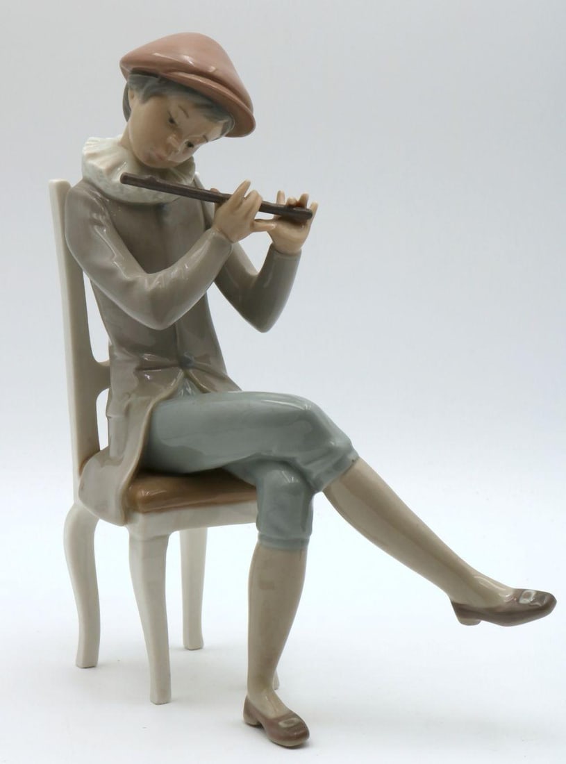 Lladro "Boy Playing Flute" #4877 Porcelain Sculpture (1 of 4)
