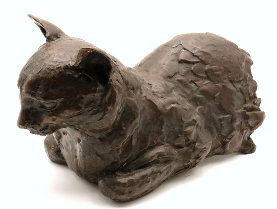 Unsigned Contemporary Bronze Sculpture of Cat (1 of 3)